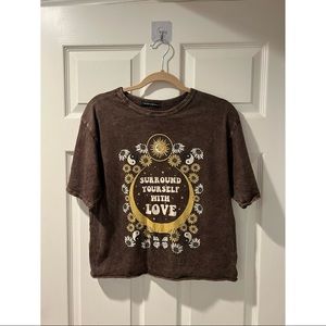 Caution ToThe Wind Brown Washed Floral Tee